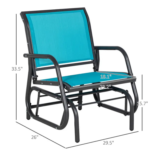Outsunny Set of 2 Outdoor Glider Chairs with Curved Armrests Blue and Dark Gray - product image 3