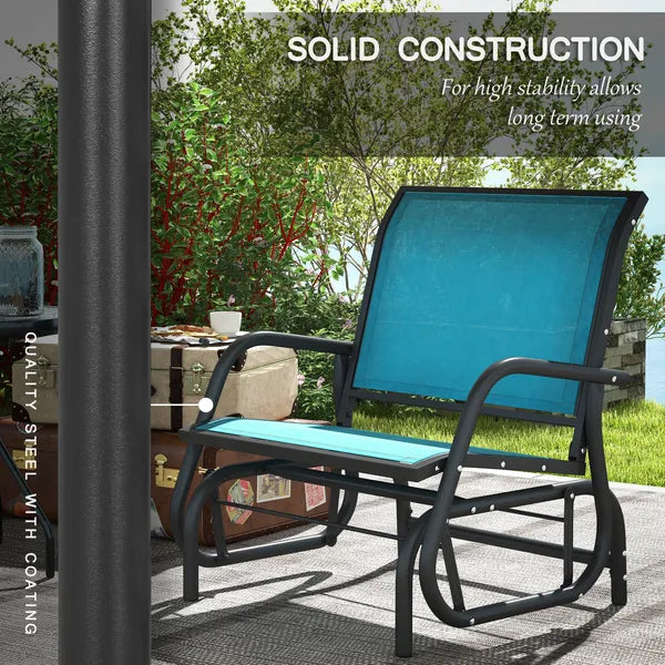 Outsunny Set of 2 Outdoor Glider Chairs with Curved Armrests Blue and Dark Gray - product image 6