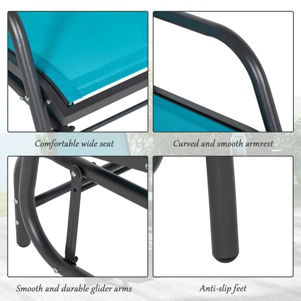 Outsunny Set of 2 Outdoor Glider Chairs with Curved Armrests Blue and Dark Gray - product image 7