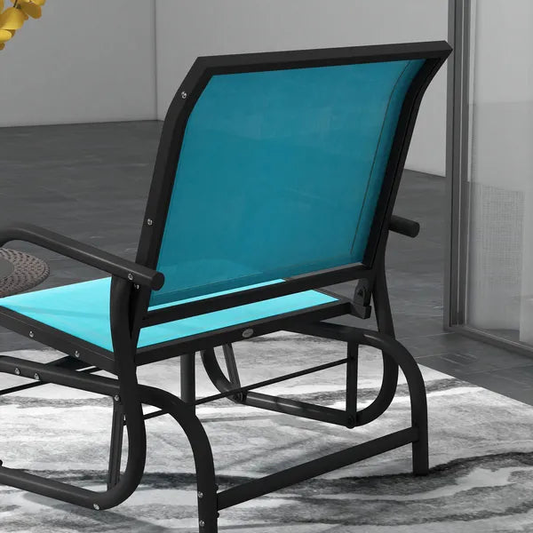 Outsunny Set of 2 Outdoor Glider Chairs with Curved Armrests Blue and Dark Gray - product image 9