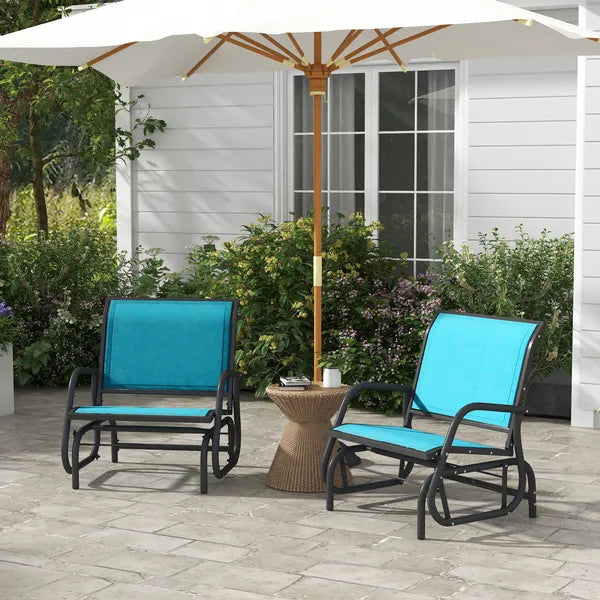 Outsunny Set of 2 Outdoor Glider Chairs with Curved Armrests Blue and Dark Gray - product image 10