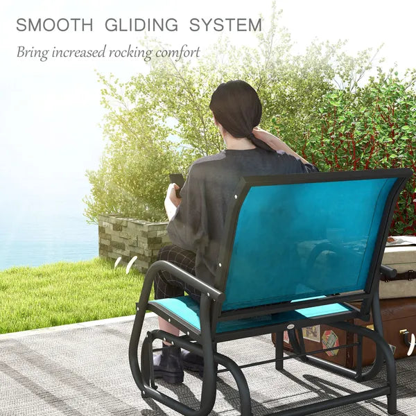 Outsunny Set of 2 Outdoor Glider Chairs with Curved Armrests Blue and Dark Gray - product image 4