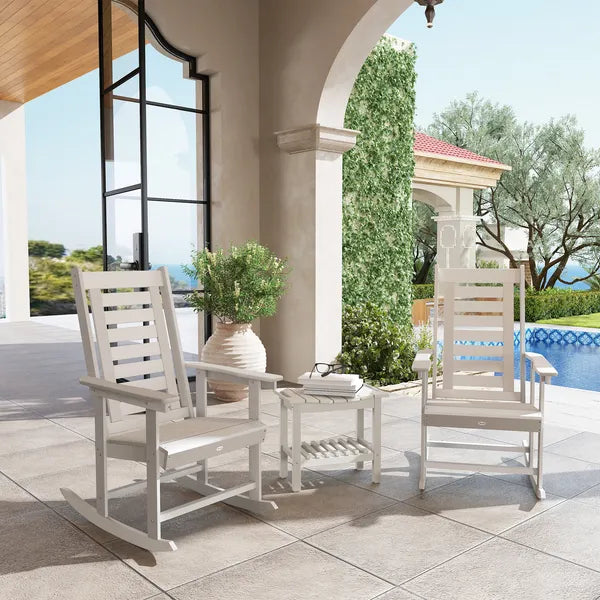 2 Pieces Outdoor Rocking Chairs, HDPE Patio Rockers with 28" High Back, Wide Armrests for Porch Backyard, White - product image 2