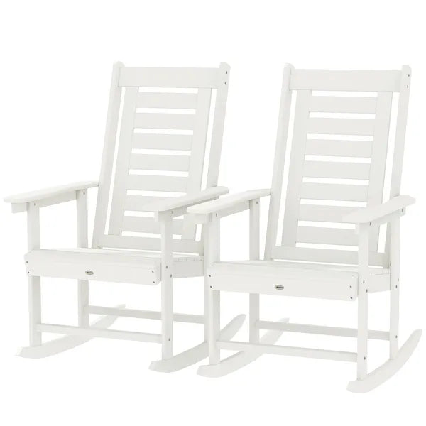 2 Pieces Outdoor Rocking Chairs, HDPE Patio Rockers with 28" High Back, Wide Armrests for Porch Backyard, White - product image 1