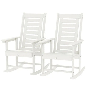 2 Pieces Outdoor Rocking Chairs, HDPE Patio Rockers with 28" High Back, Wide Armrests for Porch Backyard, White - product image 1