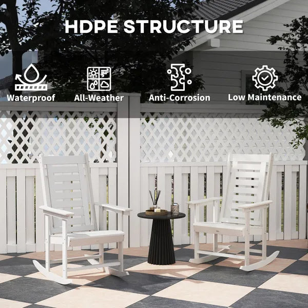 2 Pieces Outdoor Rocking Chairs, HDPE Patio Rockers with 28" High Back, Wide Armrests for Porch Backyard, White - product image 5