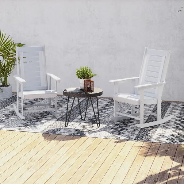 2 Pieces Outdoor Rocking Chairs, HDPE Patio Rockers with 28" High Back, Wide Armrests for Porch Backyard, White - product image 10