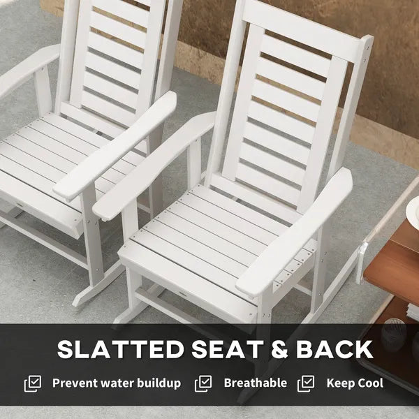 2 Pieces Outdoor Rocking Chairs, HDPE Patio Rockers with 28" High Back, Wide Armrests for Porch Backyard, White - product image 7
