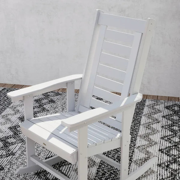 2 Pieces Outdoor Rocking Chairs, HDPE Patio Rockers with 28" High Back, Wide Armrests for Porch Backyard, White - product image 8