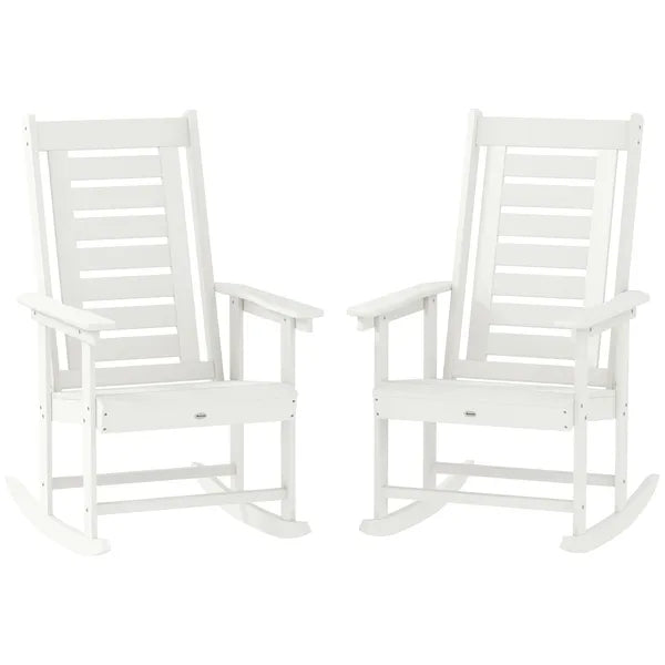 2 Pieces Outdoor Rocking Chairs, HDPE Patio Rockers with 28" High Back, Wide Armrests for Porch Backyard, White - product image 11