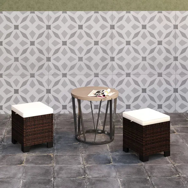 2 Pieces Wicker Outdoor Ottomans with Cushions, Rattan Ottoman Footrest and Side Table for Patio Yard Poolside, Beige - product image 8