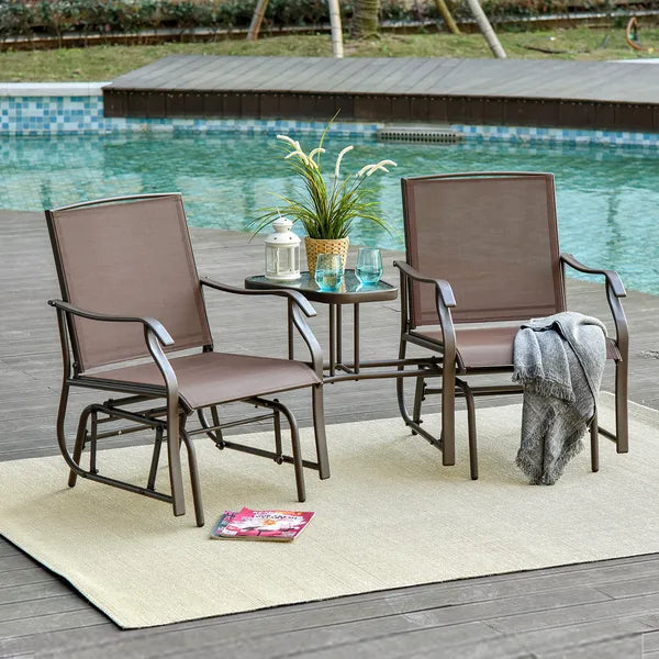 Outsunny 2-Seat Outdoor Glider Swing, Double Independent Rocker Chair, with Center Coffee Table, Breathable Sling Fabric, Coffee Brown - product image 7