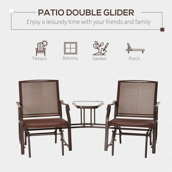 Outsunny 2-Seat Outdoor Glider Swing, Double Independent Rocker Chair, with Center Coffee Table, Breathable Sling Fabric, Coffee Brown - product image 6