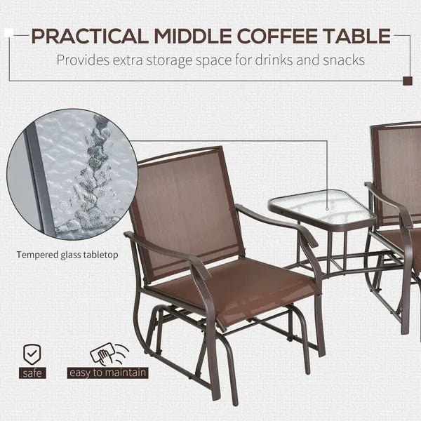 Outsunny 2-Seat Outdoor Glider Swing, Double Independent Rocker Chair, with Center Coffee Table, Breathable Sling Fabric, Coffee Brown - product image 4