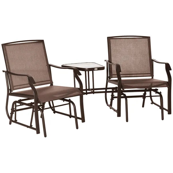Outsunny 2-Seat Outdoor Glider Swing, Double Independent Rocker Chair, with Center Coffee Table, Breathable Sling Fabric, Coffee Brown - product image 1