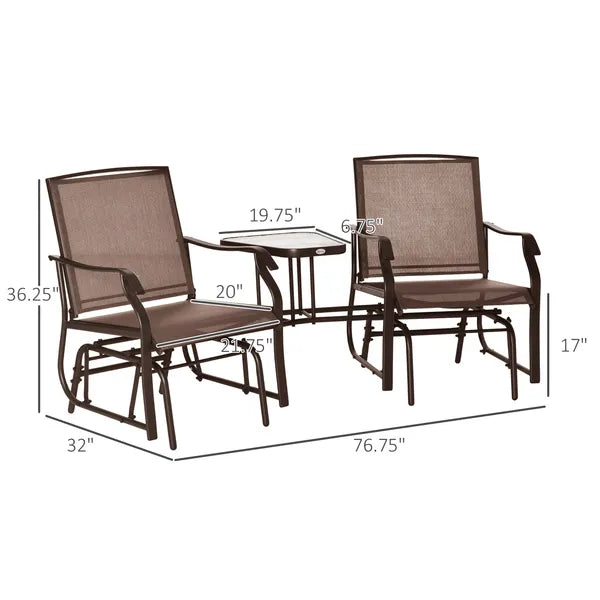 Outsunny 2-Seat Outdoor Glider Swing, Double Independent Rocker Chair, with Center Coffee Table, Breathable Sling Fabric, Coffee Brown - product image 3