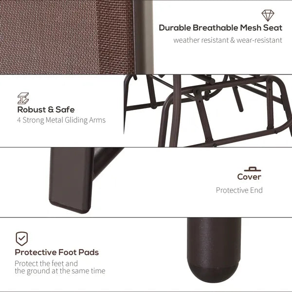 Outsunny 2-Seat Outdoor Glider Swing, Double Independent Rocker Chair, with Center Coffee Table, Breathable Sling Fabric, Coffee Brown - product image 5