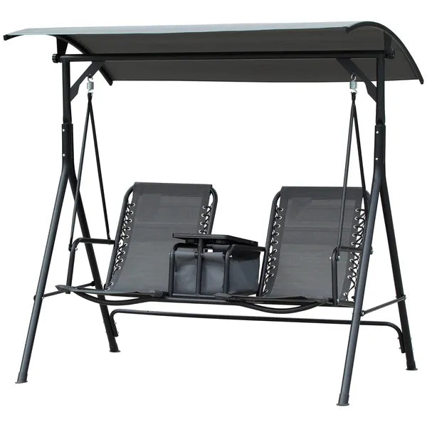 Outsunny 2-Seat Outdoor Porch Swing, with Pivot Storage Table, Adjustable Tilt Canopy, Anti-Slip Foot Pad, Breathable Mesh Seat, Grey - product image 1