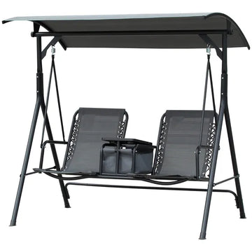 Outsunny 2-Seat Outdoor Porch Swing, with Pivot Storage Table, Adjustable Tilt Canopy, Anti-Slip Foot Pad, Breathable Mesh Seat, Grey - product image 1
