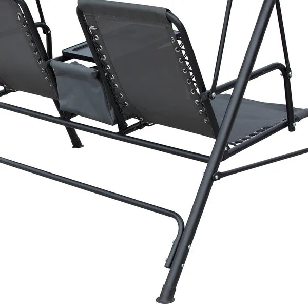 Outsunny 2-Seat Outdoor Porch Swing, with Pivot Storage Table, Adjustable Tilt Canopy, Anti-Slip Foot Pad, Breathable Mesh Seat, Grey - product image 10