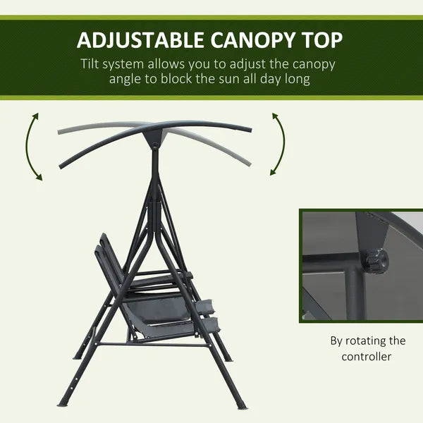 Outsunny 2-Seat Outdoor Porch Swing, with Pivot Storage Table, Adjustable Tilt Canopy, Anti-Slip Foot Pad, Breathable Mesh Seat, Grey - product image 4