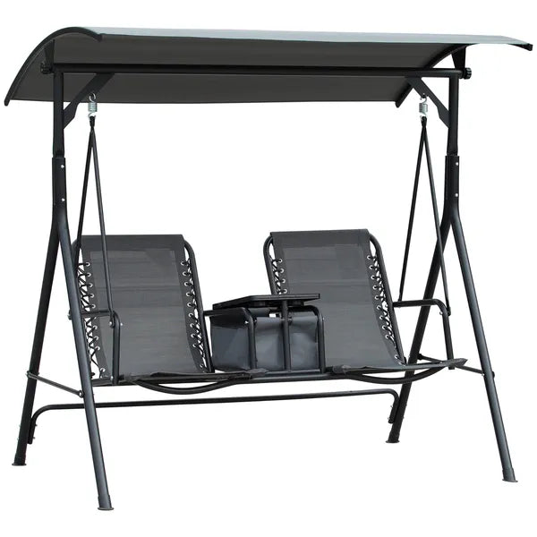 Outsunny 2-Seat Outdoor Porch Swing, with Pivot Storage Table, Adjustable Tilt Canopy, Anti-Slip Foot Pad, Breathable Mesh Seat, Grey - product image 14