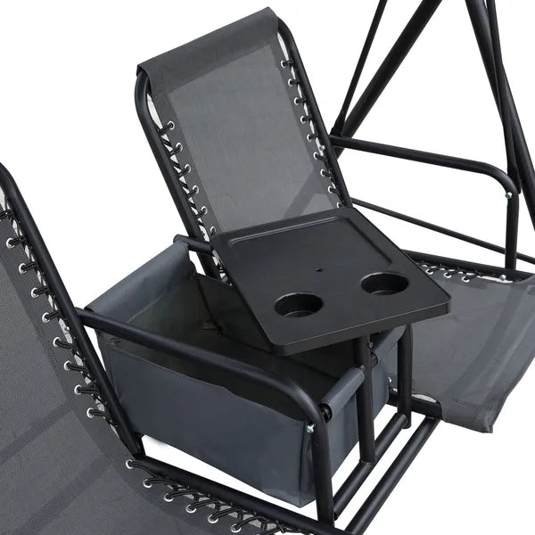 Outsunny 2-Seat Outdoor Porch Swing, with Pivot Storage Table, Adjustable Tilt Canopy, Anti-Slip Foot Pad, Breathable Mesh Seat, Grey - product image 11