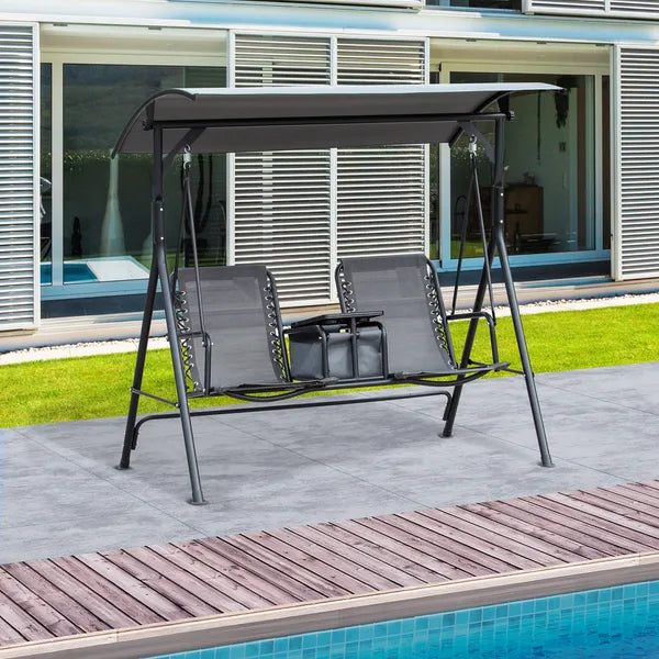 Outsunny 2-Seat Outdoor Porch Swing, with Pivot Storage Table, Adjustable Tilt Canopy, Anti-Slip Foot Pad, Breathable Mesh Seat, Grey - product image 8