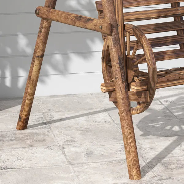 2-Seat Porch Swing with A-Frame Stand, Wooden Log Patio Swing Chair Bench with Wagon Wheel Armrests, Carbonized Brown - product image 9