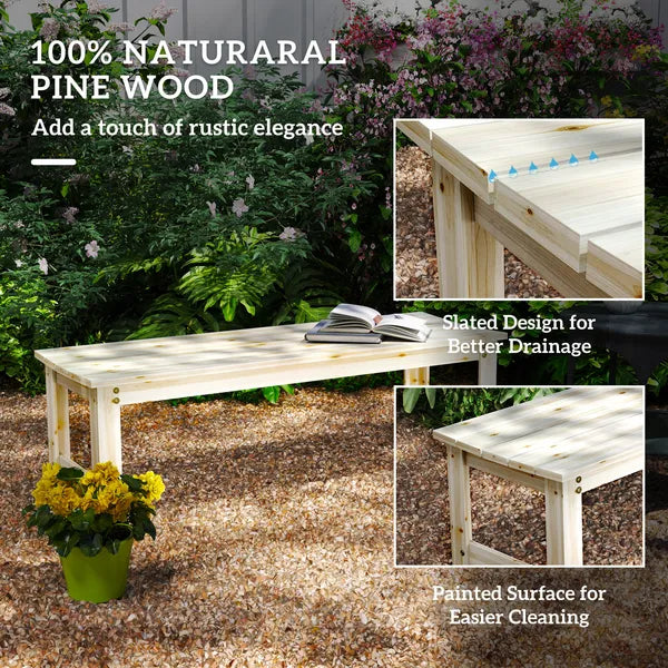 2-Seat Wood Garden Bench, Patio Bench Outdoor Bench with Slatted Seat, Backless Front Porch Bench for Park, Garden, Poolside, Deck, Nature Wood - product image 5