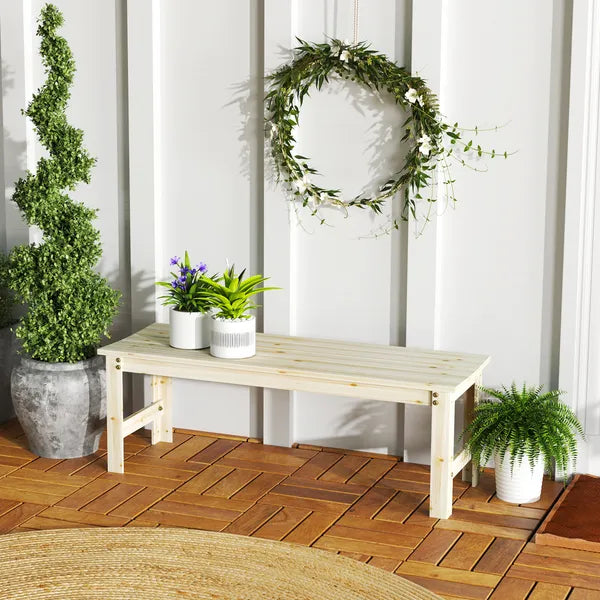 2-Seat Wood Garden Bench, Patio Bench Outdoor Bench with Slatted Seat, Backless Front Porch Bench for Park, Garden, Poolside, Deck, Nature Wood - product image 2