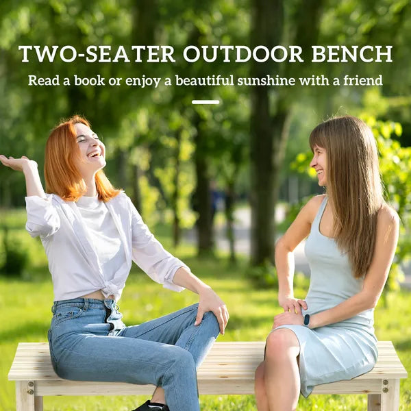 2-Seat Wood Garden Bench, Patio Bench Outdoor Bench with Slatted Seat, Backless Front Porch Bench for Park, Garden, Poolside, Deck, Nature Wood - product image 4
