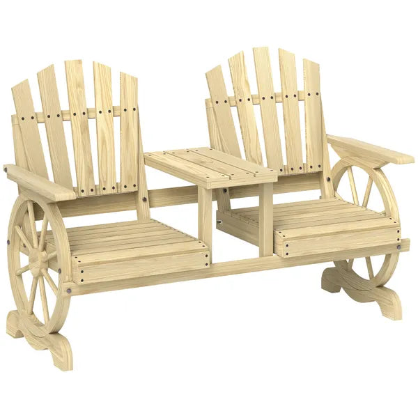 Outsunny 2-Seat Wooden Garden Bench with Table, Umbrella Hole, High Backrest, Armrests for Backyard, Patio, Garden, Natural Wood - product image 11