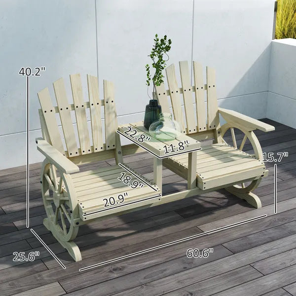 Outsunny 2-Seat Wooden Garden Bench with Table, Umbrella Hole, High Backrest, Armrests for Backyard, Patio, Garden, Natural Wood - product image 3
