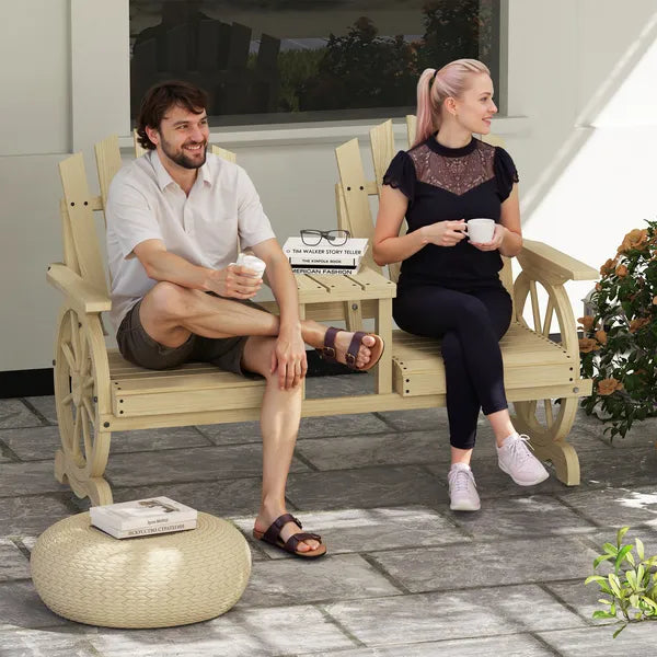 Outsunny 2-Seat Wooden Garden Bench with Table, Umbrella Hole, High Backrest, Armrests for Backyard, Patio, Garden, Natural Wood - product image 2