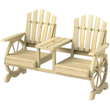 Outsunny 2-Seat Wooden Garden Bench with Table, Umbrella Hole, High Backrest, Armrests for Backyard, Patio, Garden, Natural Wood - product image 1