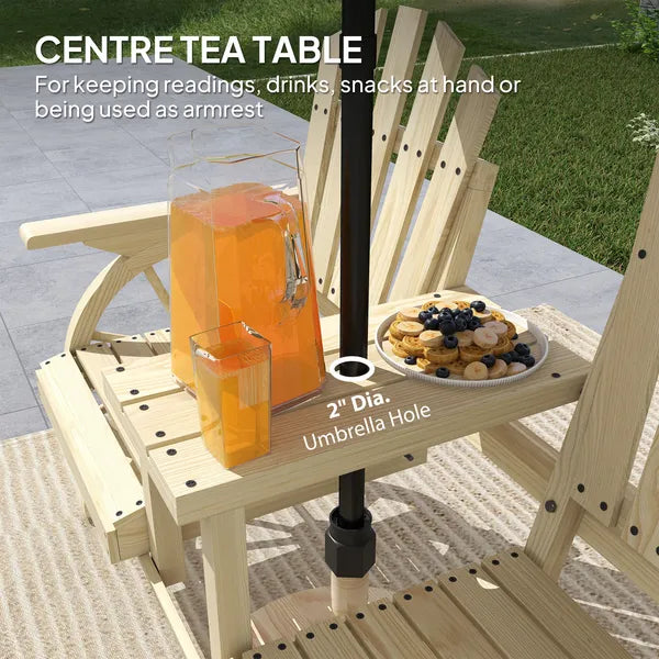 Outsunny 2-Seat Wooden Garden Bench with Table, Umbrella Hole, High Backrest, Armrests for Backyard, Patio, Garden, Natural Wood - product image 5