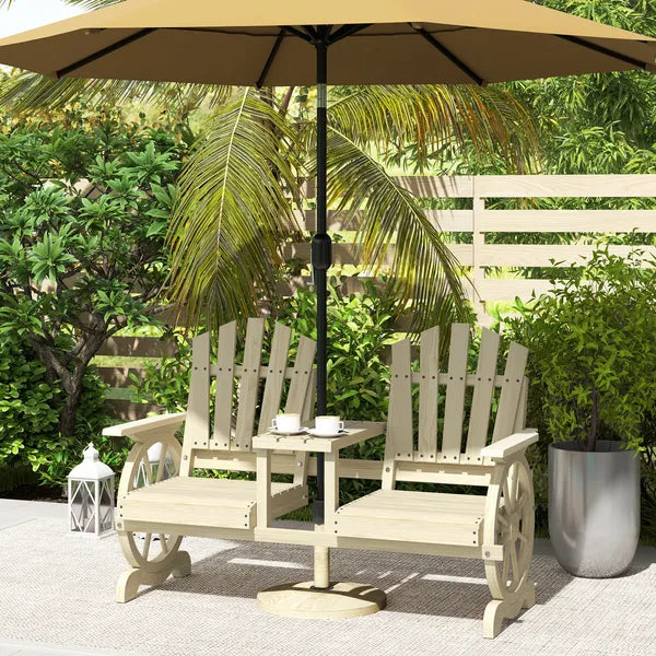 Outsunny 2-Seat Wooden Garden Bench with Table, Umbrella Hole, High Backrest, Armrests for Backyard, Patio, Garden, Natural Wood - product image 9