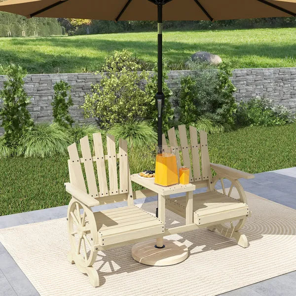Outsunny 2-Seat Wooden Garden Bench with Table, Umbrella Hole, High Backrest, Armrests for Backyard, Patio, Garden, Natural Wood - product image 10