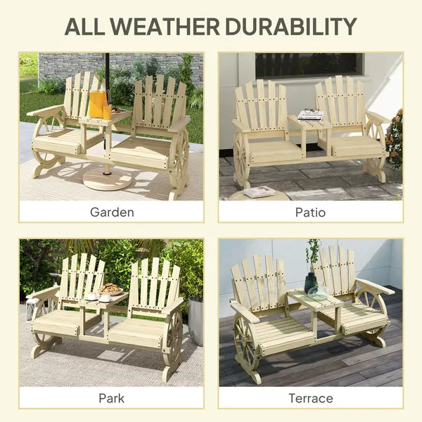 Outsunny 2-Seat Wooden Garden Bench with Table, Umbrella Hole, High Backrest, Armrests for Backyard, Patio, Garden, Natural Wood - product image 8