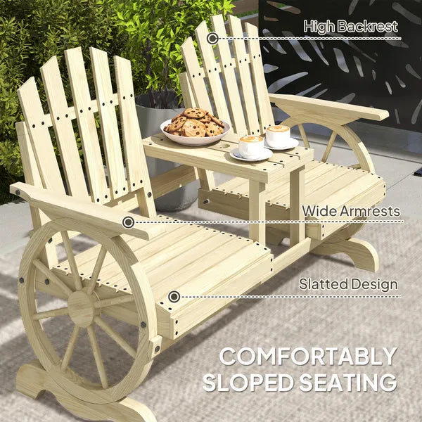 Outsunny 2-Seat Wooden Garden Bench with Table, Umbrella Hole, High Backrest, Armrests for Backyard, Patio, Garden, Natural Wood - product image 6