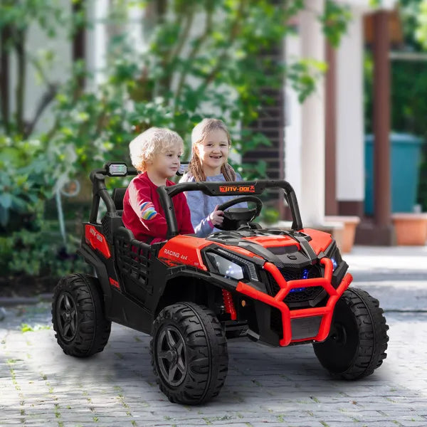 Qaba 2 Seater 24V Kids Electric Car with Remote Control, 3 Speed, LED Lights, Music, Horn, Spring Suspension, Slow Start, Red - product image 10