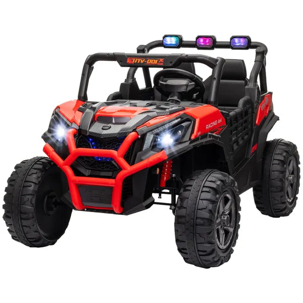 Qaba 2 Seater 24V Kids Electric Car with Remote Control, 3 Speed, LED Lights, Music, Horn, Spring Suspension, Slow Start, Red - product image 1