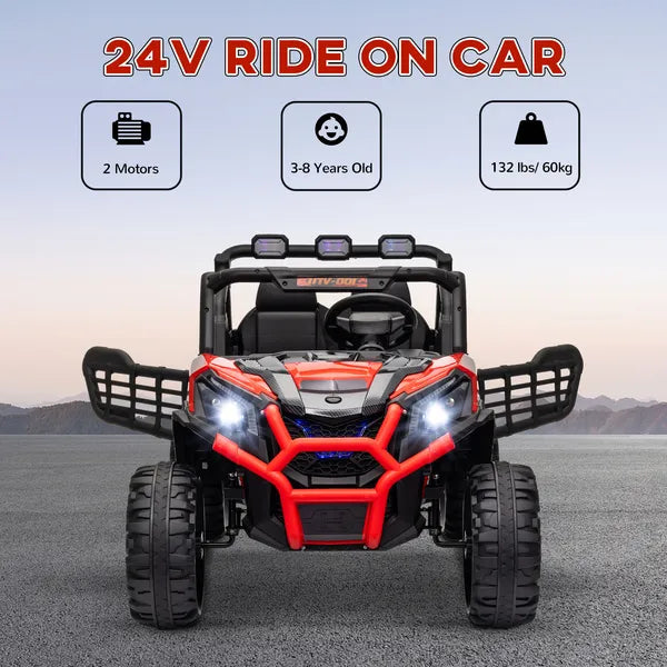 Qaba 2 Seater 24V Kids Electric Car with Remote Control, 3 Speed, LED Lights, Music, Horn, Spring Suspension, Slow Start, Red - product image 4