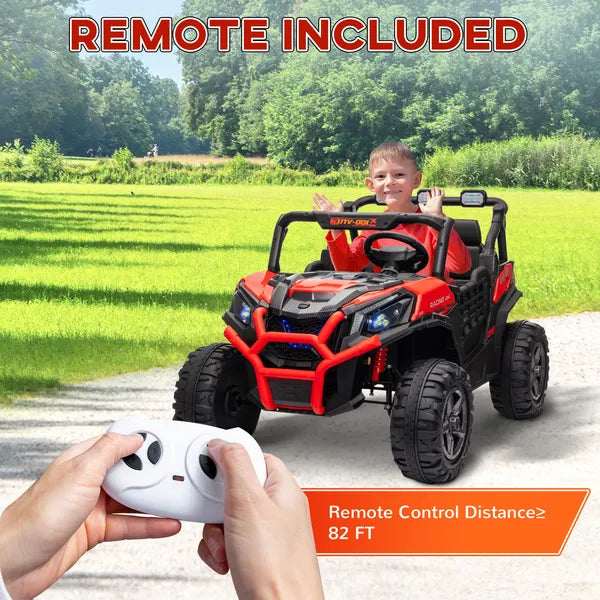 Qaba 2 Seater 24V Kids Electric Car with Remote Control, 3 Speed, LED Lights, Music, Horn, Spring Suspension, Slow Start, Red - product image 8