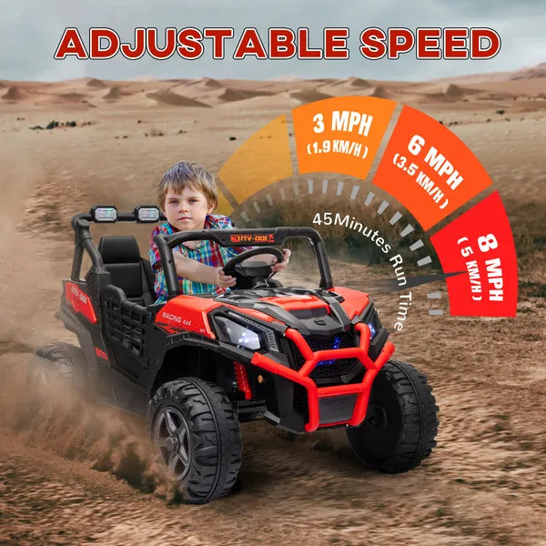 Qaba 2 Seater 24V Kids Electric Car with Remote Control, 3 Speed, LED Lights, Music, Horn, Spring Suspension, Slow Start, Red - product image 7
