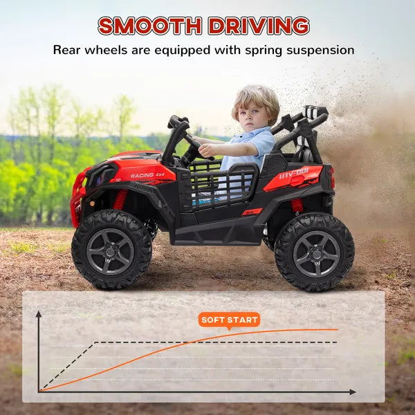 Qaba 2 Seater 24V Kids Electric Car with Remote Control, 3 Speed, LED Lights, Music, Horn, Spring Suspension, Slow Start, Red - product image 6