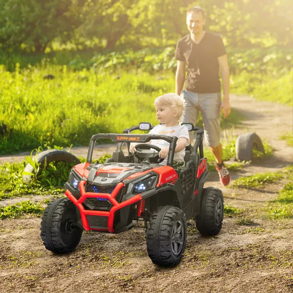 Qaba 2 Seater 24V Kids Electric Car with Remote Control, 3 Speed, LED Lights, Music, Horn, Spring Suspension, Slow Start, Red - product image 2