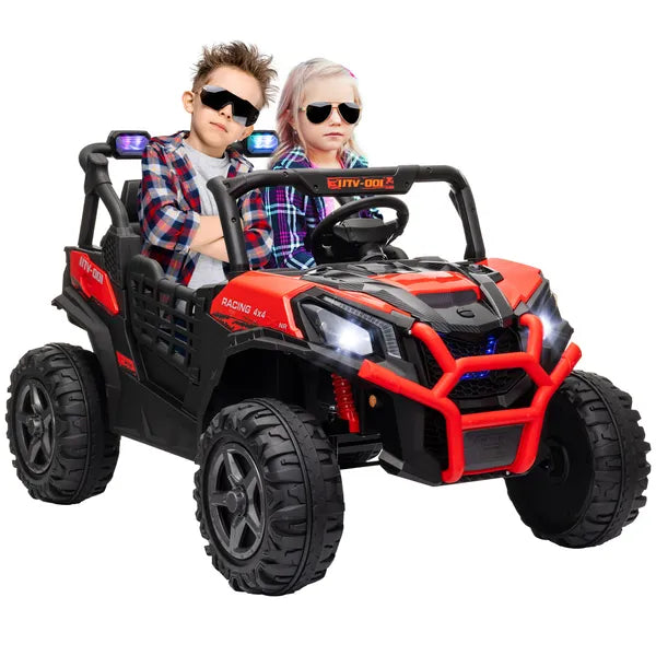Qaba 2 Seater 24V Kids Electric Car with Remote Control, 3 Speed, LED Lights, Music, Horn, Spring Suspension, Slow Start, Red - product image 11