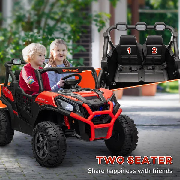 Qaba 2 Seater 24V Kids Electric Car with Remote Control, 3 Speed, LED Lights, Music, Horn, Spring Suspension, Slow Start, Red - product image 5